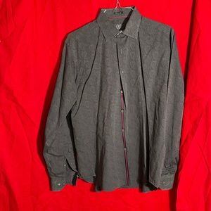 BUGATCHI UOMO Men’s Classic Fit Grey Paisley Stripe shirt sz LG